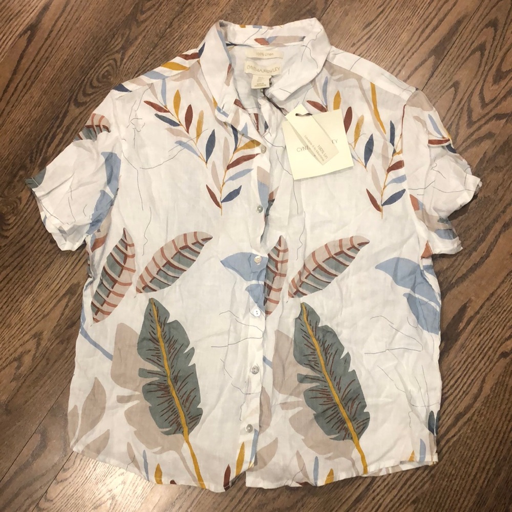 Cynthia Rowley Tropical Leaf Linen Shirt